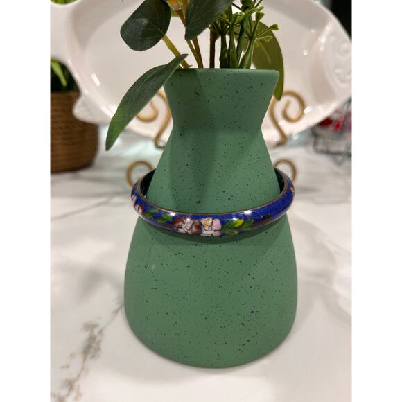 Vintage Cloisonné Enamel Bangle Bracelet – Blue Floral Chinese Style Jewelry - Picture 3 of 8